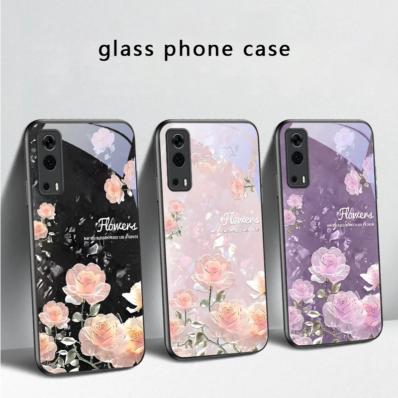 Фото Чехол для телефона из черного стекла Night roses bloom freely для Vivo Y100 Y33s Y03 Y36 Y35 Y52 Y72 Y55 Y16 Y76 Y75 Y72 5G iQOO 12 Z9 Turbo №2