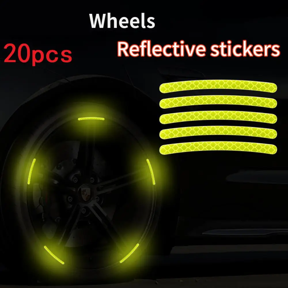 

10/20pcs Car Wheel Tire Hub Rim Reflective Sticker Car Motorcycle Bike Night Riding Safety Warning Strip Fluorescent Decals