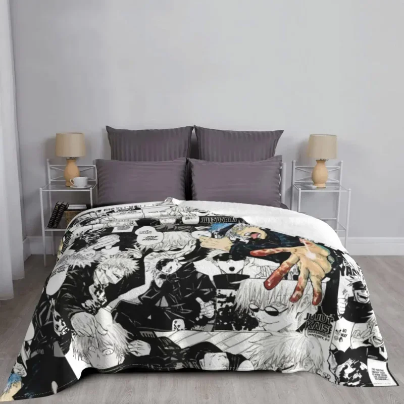 Флисовое мягкое покрывало Gojo Satoru juютсу Kaisen с коллажем манга весна-осень в клетку