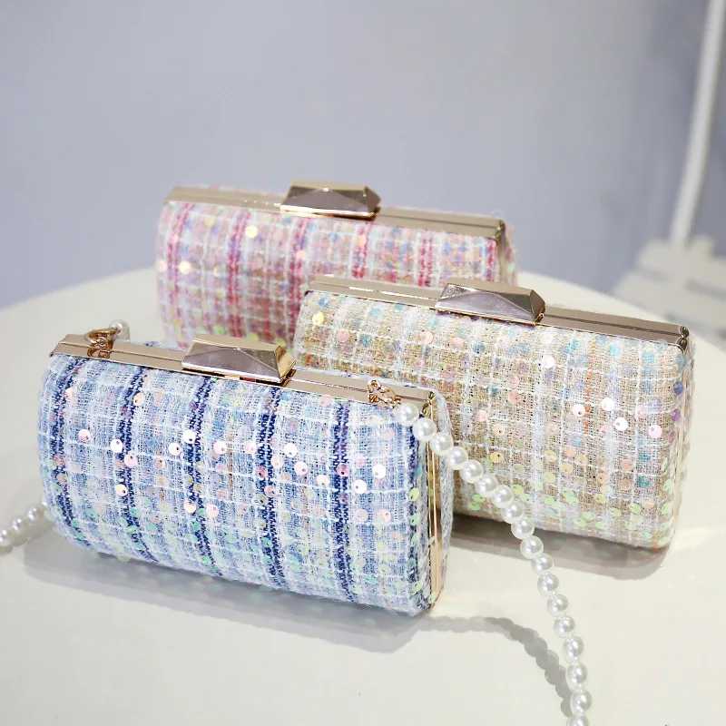 

Sequins Pearl Evening Bag Autumn Women Elegant Fashion Chain Shoulder Crossbody Bags Luxury Mini Party Handbags Banquet Clutch