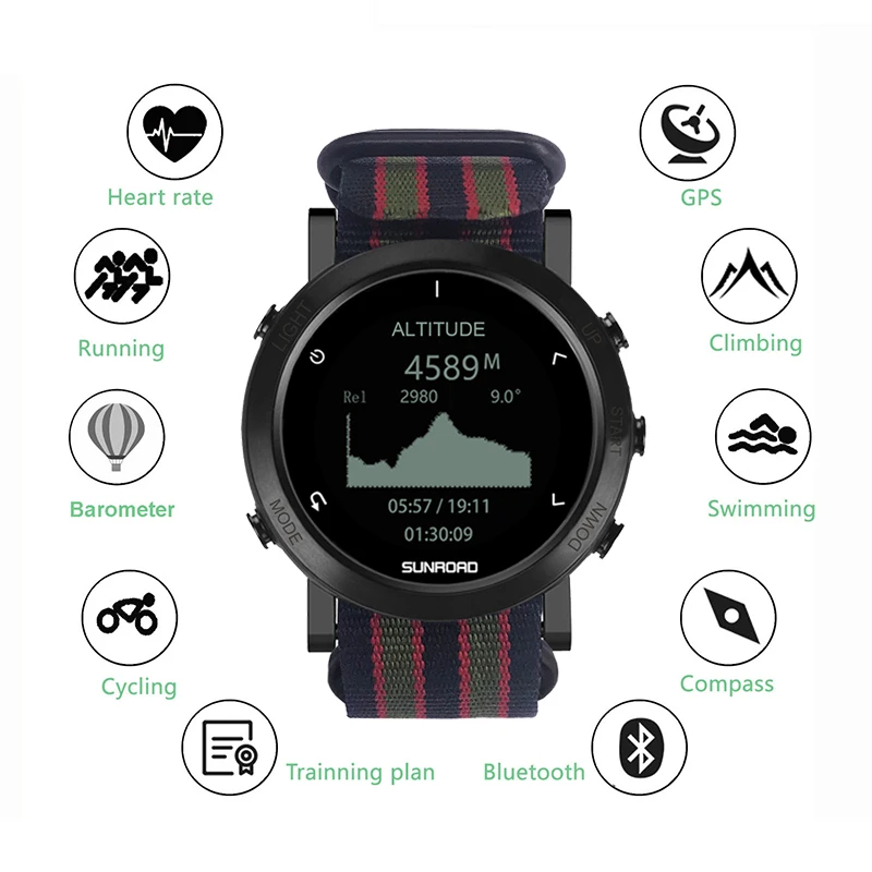 

SUNROAD GPS Swim Watch Outdoor Sports Climb Camp 50m Waterproof For Men Fitness Tracker Compass Altimeter Barometer