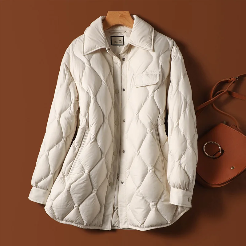 Luxury High Quality Thin Casaco Feminino Inverno 2022  90%  White Duck Down  Luxury  Autumn/Winter  Covered Button  Vintage