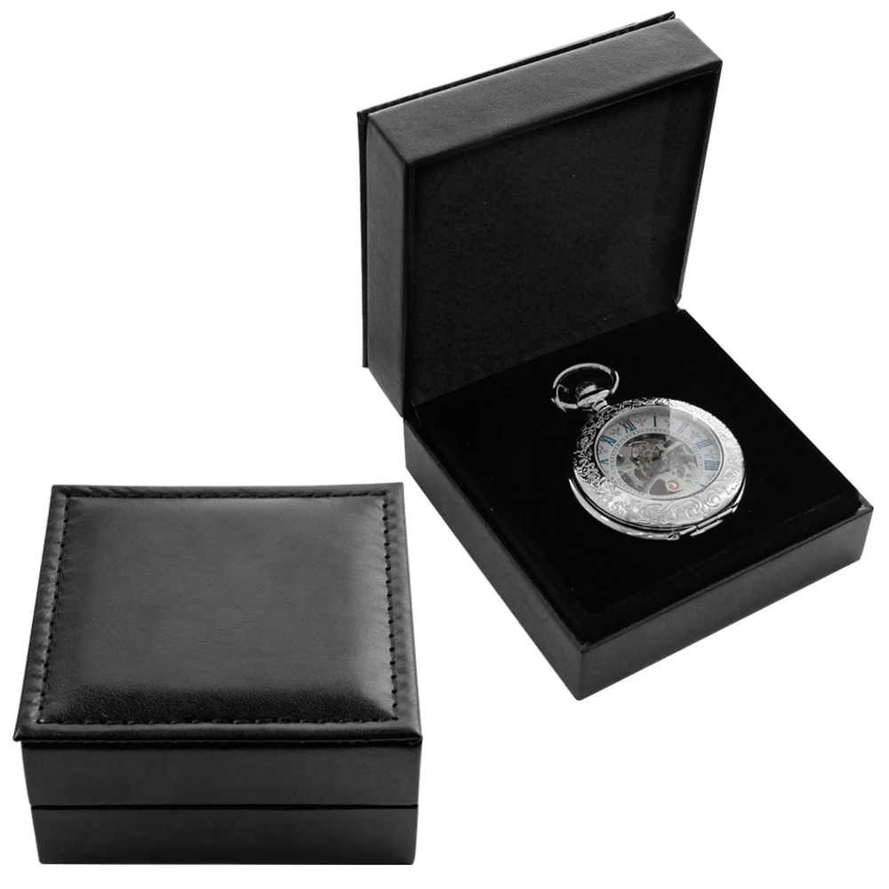Antique Silver Mechanical Pocket Watch Hand-winding Casual Retro Luxury Gift Box Set for Elderly Parents