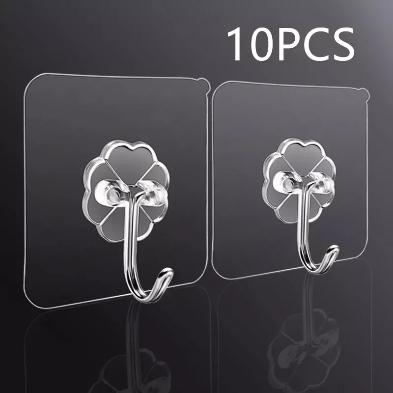 

10PCS Transparent Stainless Steel Strong Self Adhesive Hooks Key Storage Hanger for Kitchen Bathroom Door Wall Multi-Function