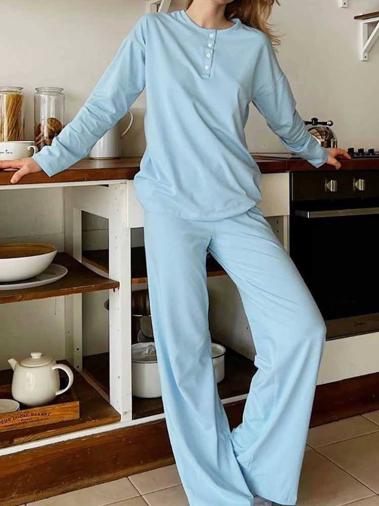 

Linad Knitted Pajamas For Women 2 Piece Sets Long Sleeve O Neck Sleepwear Female Casual Trouser Suits 2023 Autumn Homewear