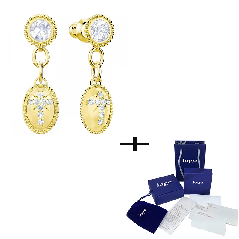 

Delicate New Magnetic Stud Earrings Gold Sawtooth Detail And Pave Cross Pattern Crystal Retro Fashion Women's Jewelry