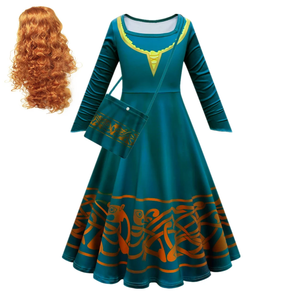 Готическое винтажное длинное платье принцессы Мерида с париком детская