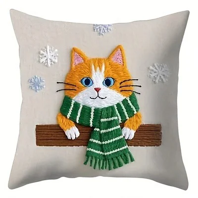 1 шт./4 шт. рождественские наволочки с изображением кота: очаровательный дизайн кошачьего дизайна для праздничного декора, украшение для дивана, комнаты, праздничное украшение для дома