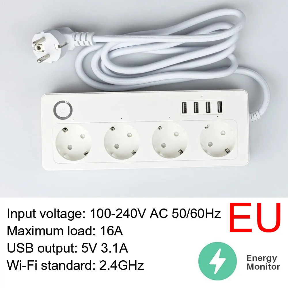 

Удлинительный шнур 10A/16A Tuya Smart Plug Power Strip Умный дом ЕС розетка Работает с Alexa