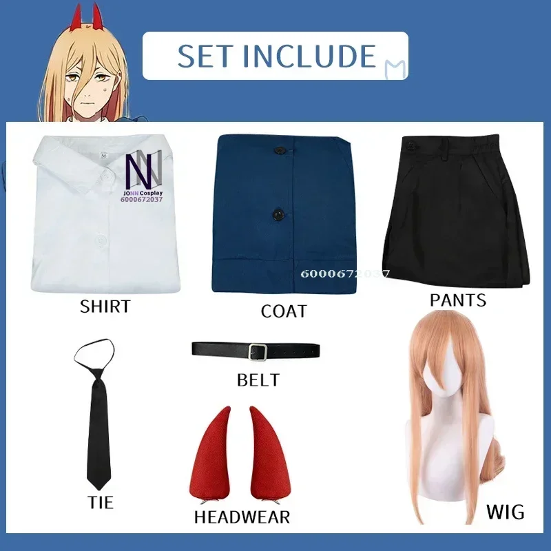 Аниме Power Косплей Костюм Бензопила Мужские наряды Синий костюм Рубашка Галстук