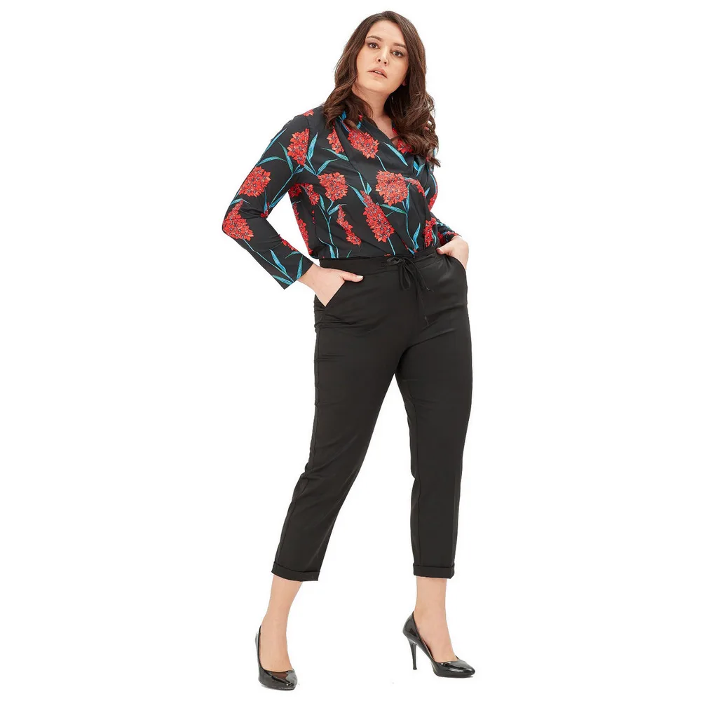 Fierte Women Large Size Pants Nvr2157 Normal Elastic Waist Zipper Closure Tight Bell-Bottomed Sports Pocket Spring Summer Black Navy Blue Beige