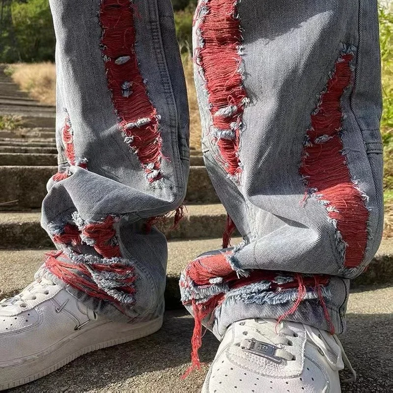 Men's Jeans Retro High Street Trend American Men's Jeans Hip-Hop Heavy Industry Embroidery Men's Fashion Jeans Street Wear Y2K