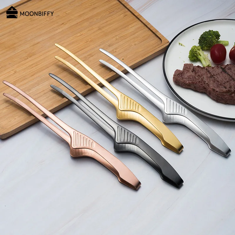 Korean Delicate Metal Barbecue Clips Anti-slip Self-standing Tongs Multi-purpose Food Clips Kitchen Gadgets Barbecue Accessories