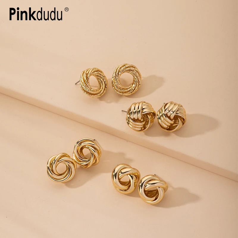 

Pinkdudu Vintage Twisted Metal Stud Earrings Personality Design Gold Plated Alloy Party Earring for Women Jewelry Gifts PD1117