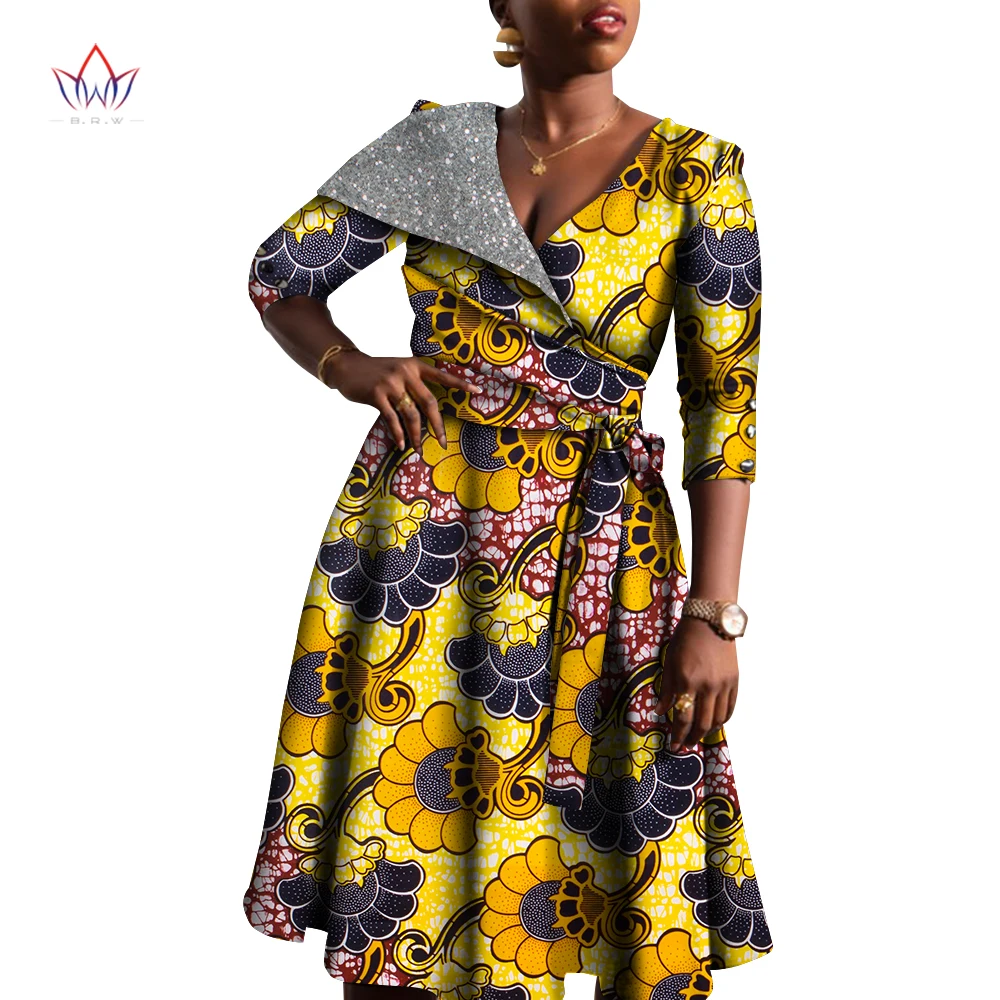 

Африканская женская одежда Dashiki с коротким рукавом, необычный воротник, женская одежда, облегающий халат Bazin, сарафан WY9238