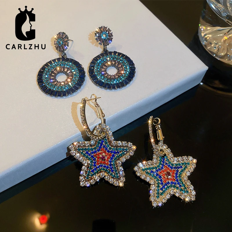 

European and American Fashion Temperament Rhinestone Zircon Circle Star Drop Earrings Exaggerated Luxury Earring Bohemia Jewelry