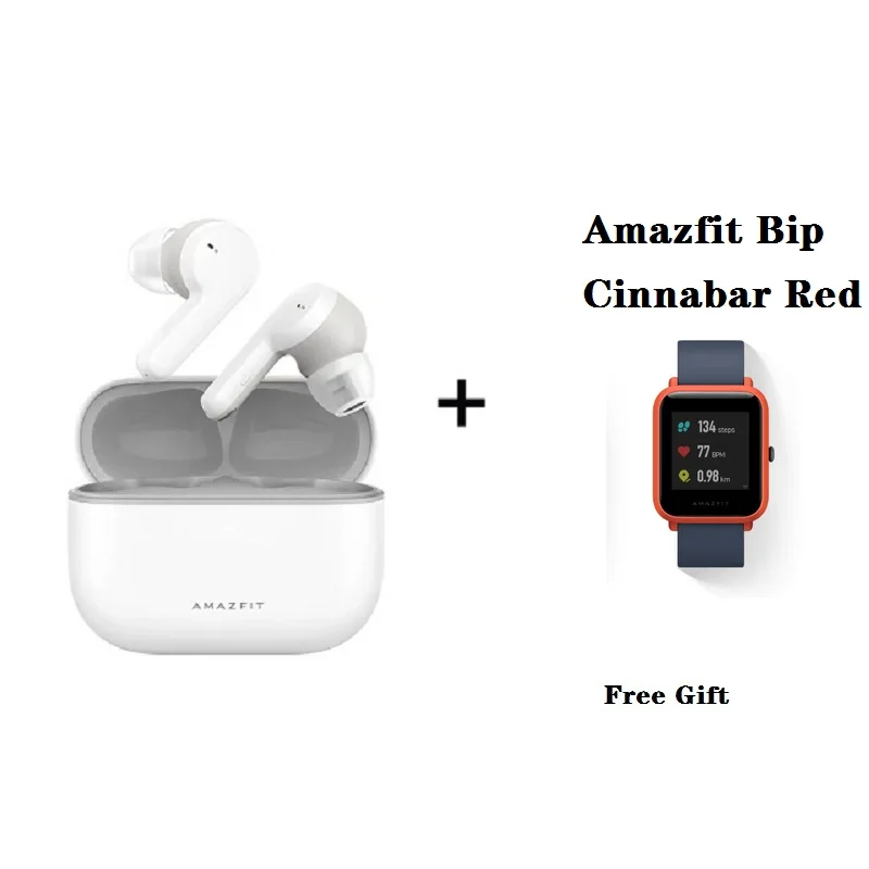 

Наушники Amazfit PowerBuds Pro, TWS, BLE 5,0, функция отслеживания пульса, шумоподавления, с бесплатным подарком, красные часы Amazfit Bip Cinnabar