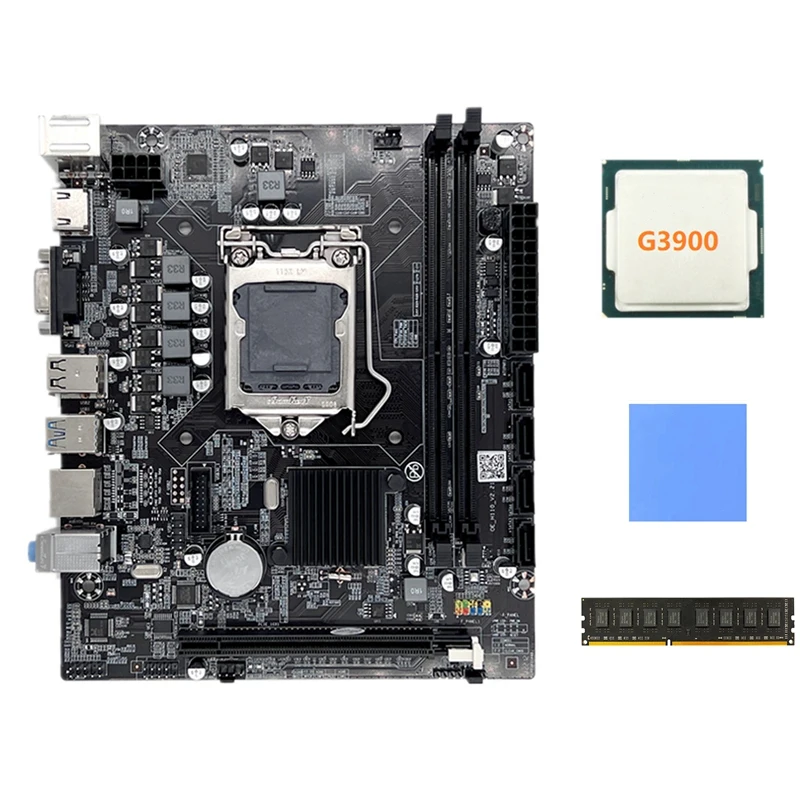 

Материнская плата H110 LGA1151 с поддержкой процессора Celeron G3900, G3930 + процессор G3900 + DDR4 4 Гб 2666 МГц ОЗУ + термоподушка