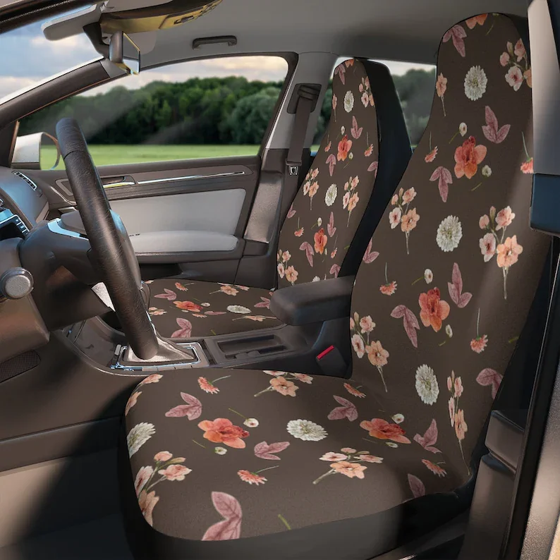 

Floral Cute Autumn Brown Car Seat Covers | Custom