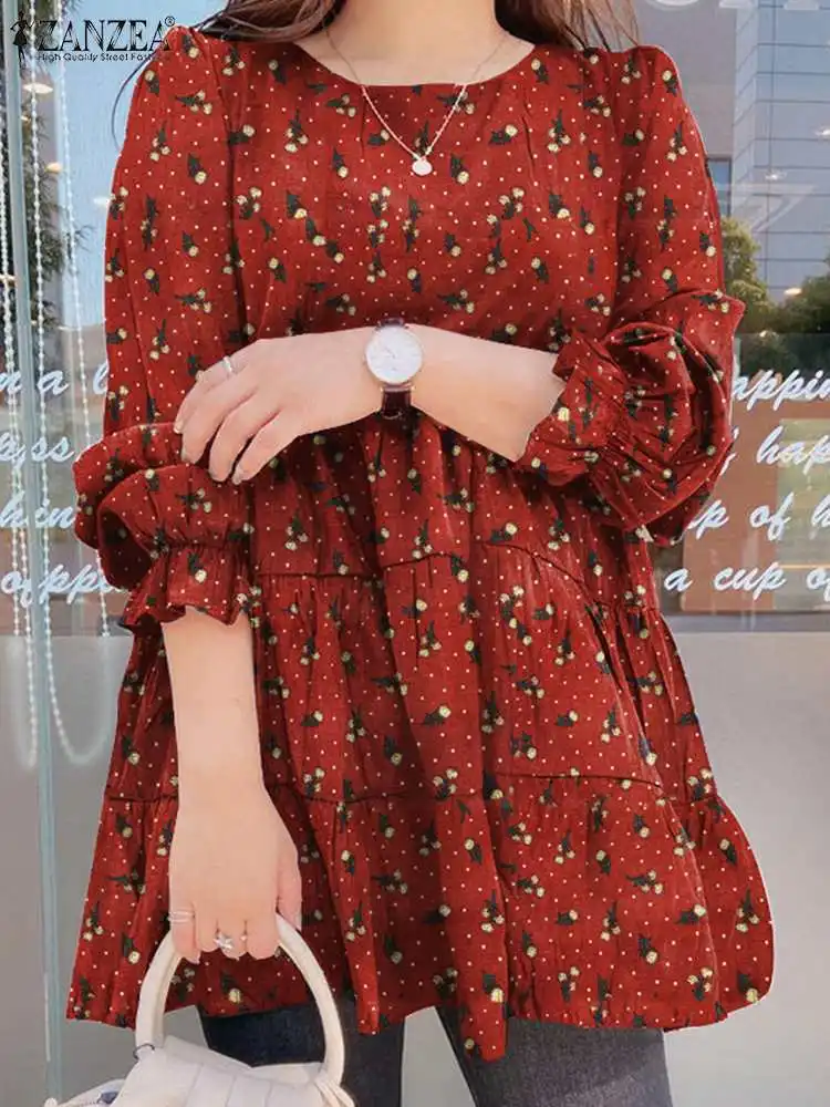 

Блузка ZANZEA женская с оборками, Повседневная Туника, Топ с длинным рукавом, свободная рубашка оверсайз, весна-осень 2022