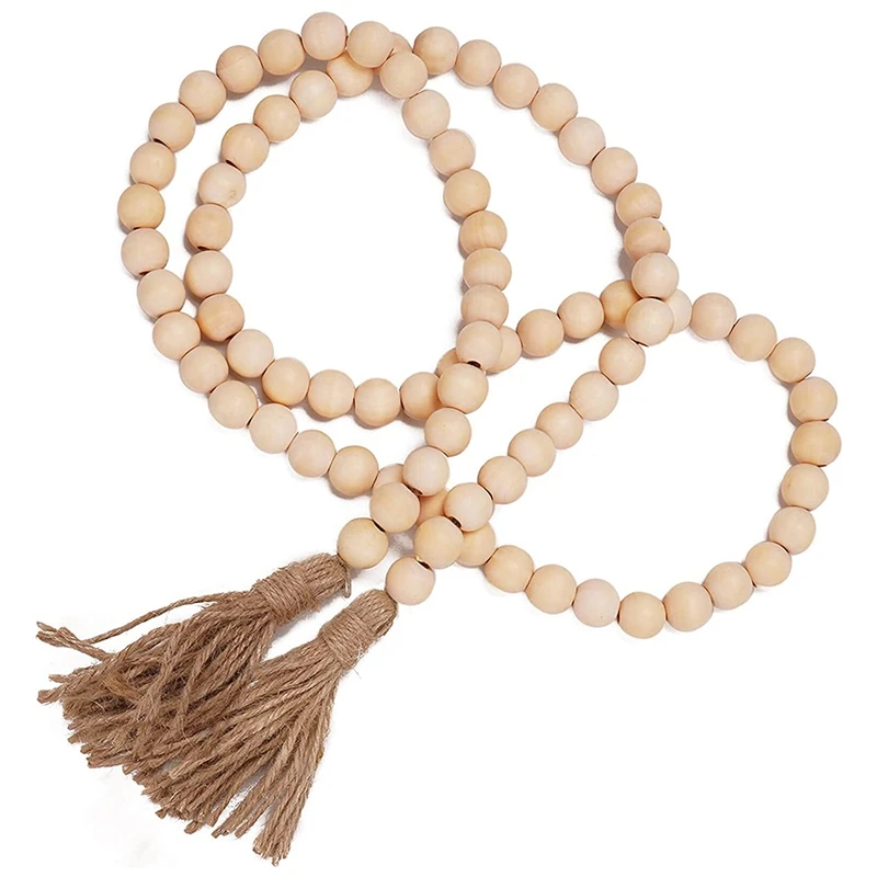 

Wooden Beaded Wreath With Tassels Farmhouse Decoration Bohemian Home Decoration Natural Handmade Wooden Beaded Wreath