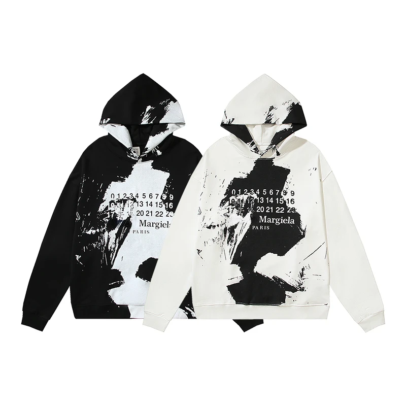 

Margiela Sweatshirts Men Women Autumn 22SS MM6 Ink Splash Paint Print Oversized Pullover Hoodie Sweatshirt Hooded Hoody