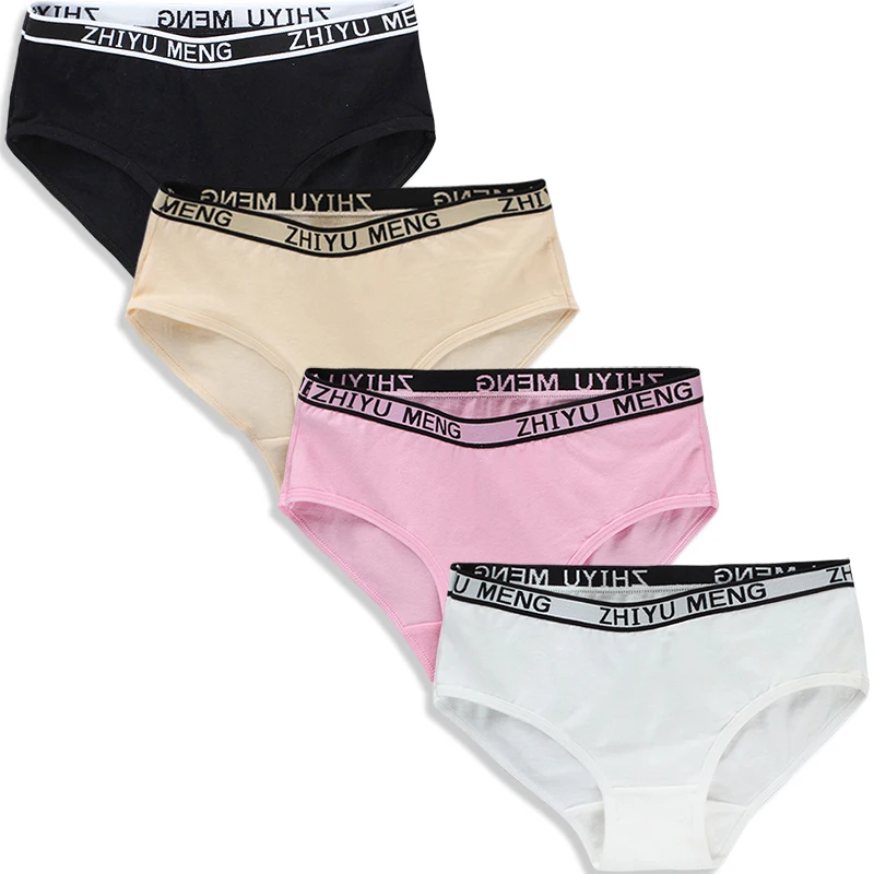 

3PC Girl Panties Cotton/Spandex Letter Middle-waisted 14-16Y Children Student Briefs Pantie Underwear Underpants