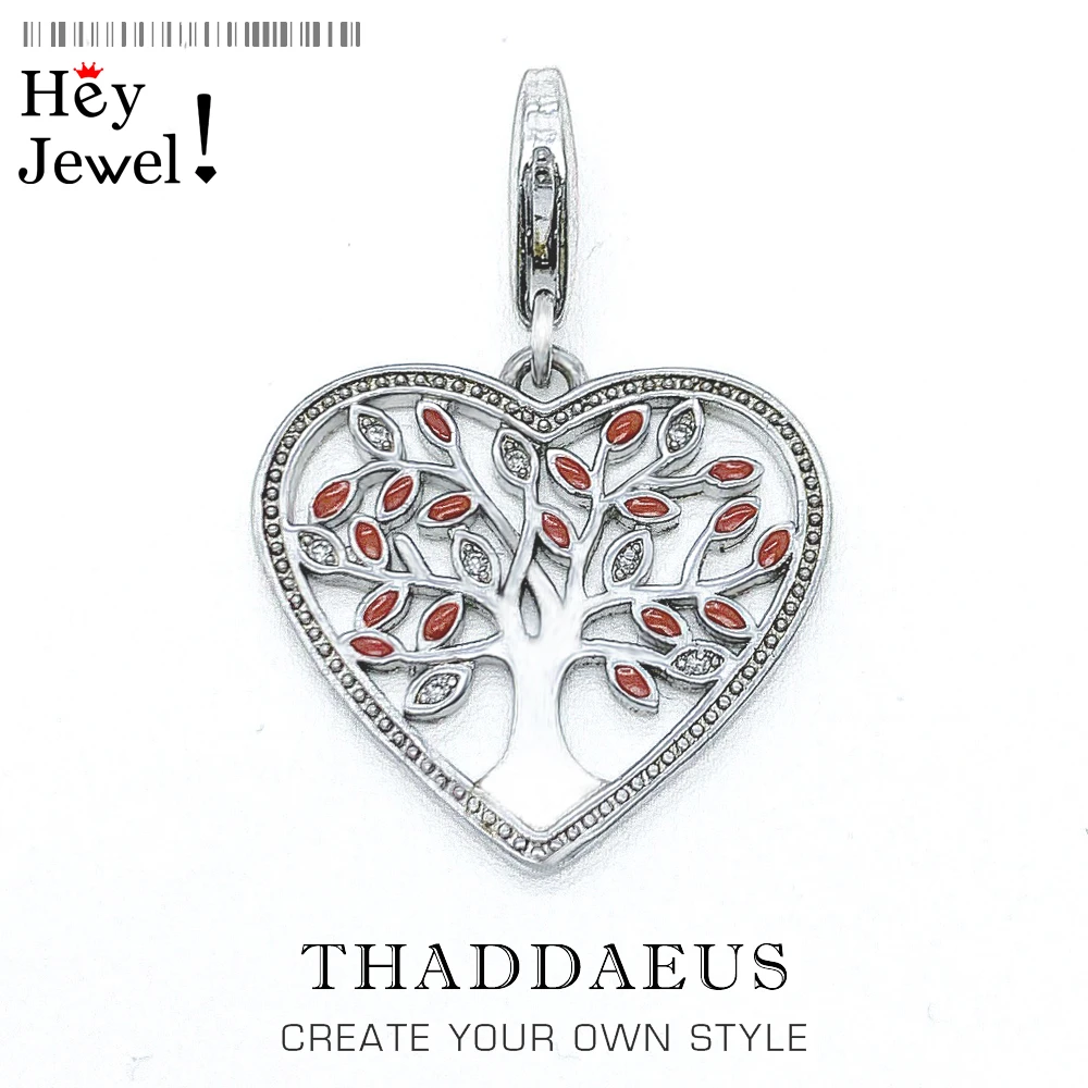 

Red Tree Heart Pendant Charm Romantic 925 Sterling Silver Gift For Women Accessories Fit Bracelet Necklcae