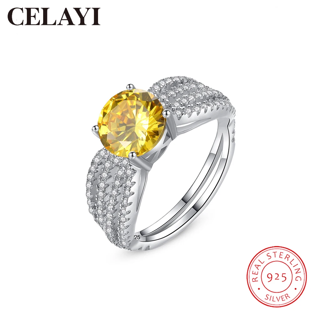 

CELAYI Rings For Women Luxury 925 Sterling Silver Ring New European And American Inlaid Citrinetemperament Ladies Dress Jewelry