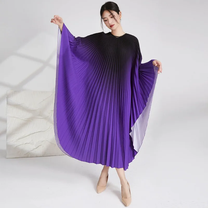 

Платье ALSEY Miyake с постепенным плиссировкой и рукавом летучая мышь, женское Модное Элегантное пляжное праздничное повседневное длинное платье с высокой талией