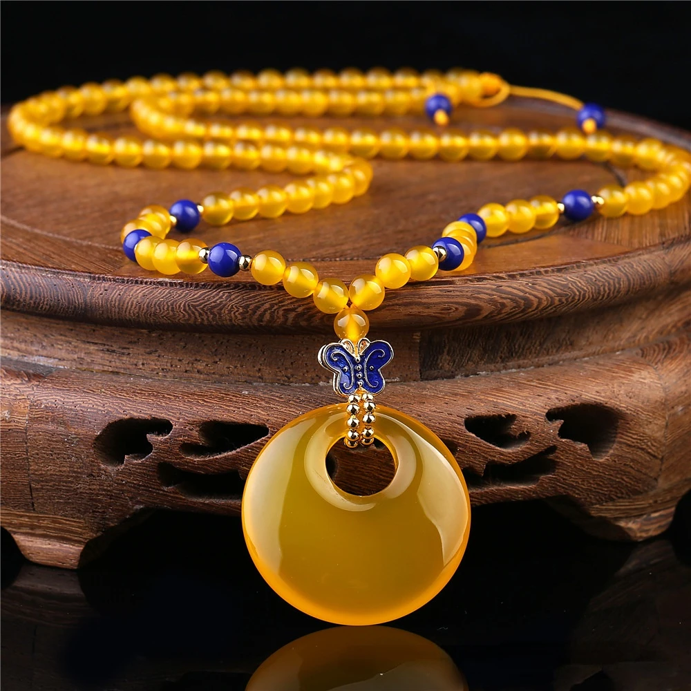 Natural Yellow Chalcedony Pingan Buckle Pendant Necklace Exquisite Jewelry Pendant for Fashion Women Men Accessories Gift