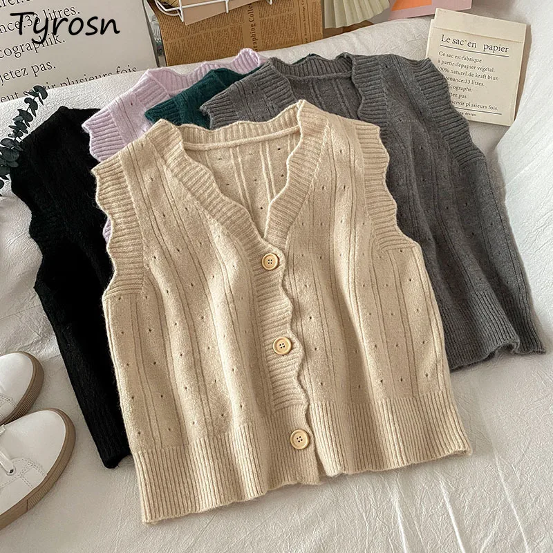 

Женский однобортный свитер без рукавов, мягкий вязаный джемпер с V-образным вырезом, универсальная уличная одежда в стиле ретро, теплые одно...