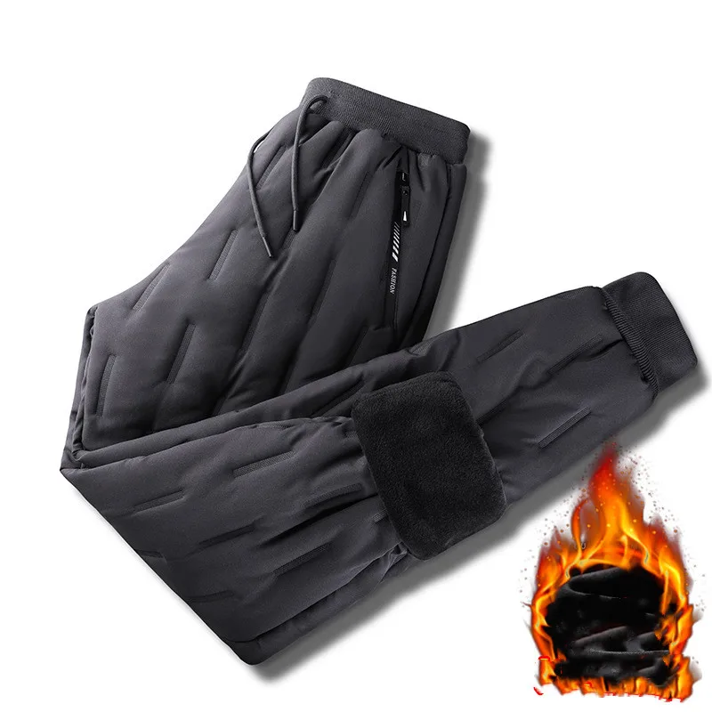 

Мужские зимние Пуховые брюки с хлопковой подкладкой, 2021, мужские толстые теплые брюки с высокой талией, мужские водонепроницаемые плотные т...