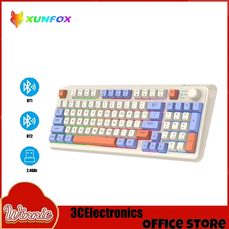 Xunfox K94 Беспроводная Bluetooth двухрежимная механическая сенсорная клавиатура
