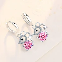 new 925 stamp silver plated women drop earring fashion mouse pendant top quality zircon delicate earrings for women jewelry gift