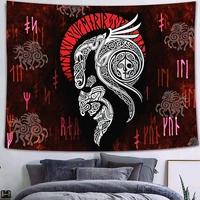 dark viking raven tapestry banners flags mysterious psychedelic viking meditation runes decor wall hanging painting tapestries