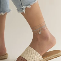 women summer grid strap chain anklet foot ornaments joker geometric crystal pendant anklet bracelets for women gift ankle chain