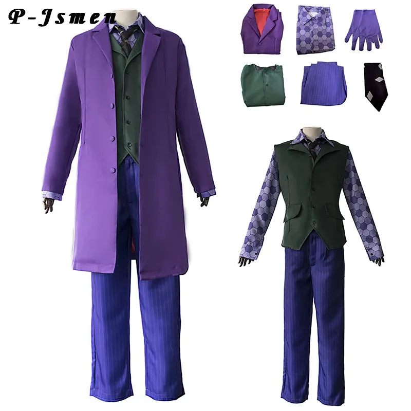 Cafele Movie Joker Heath Ledger Costume Cosplay Knight Coat Shirt Vest Full Suit Adult Outfit Halloween Performance Clothing