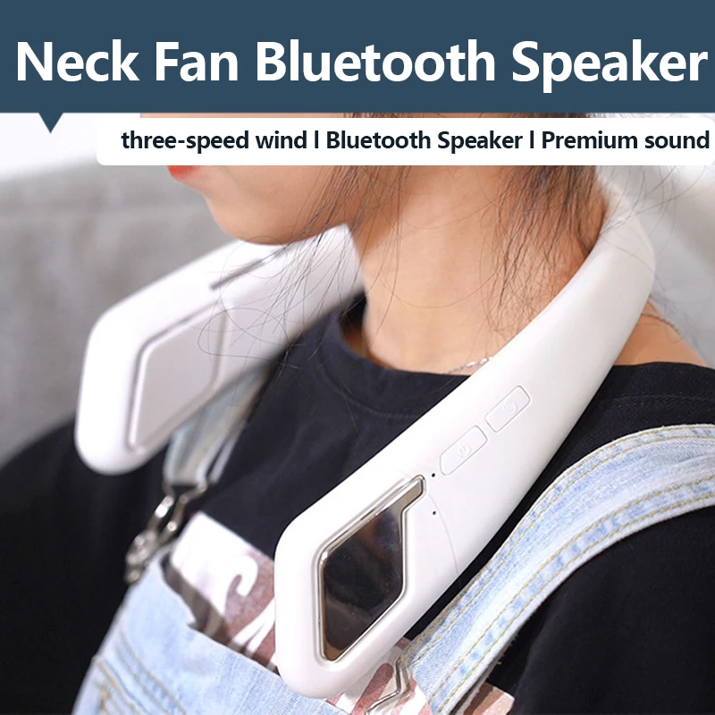 

2n1 Neck Fan Bluetooth Speaker Three gears to adjust the high wind Wearable Outdoor Wireless Portable Column Subwoofer Handsfree