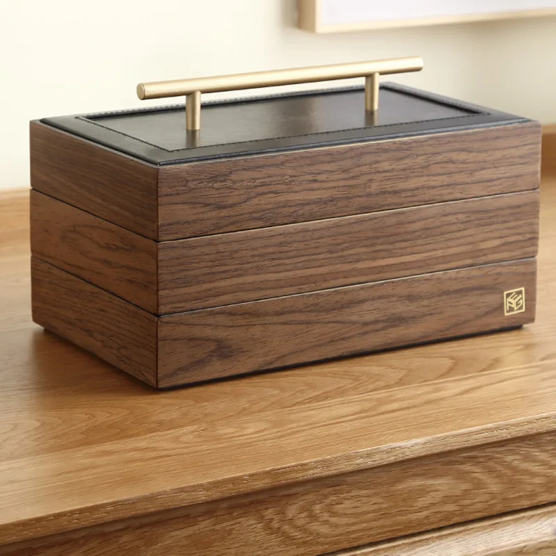 

Casegrace Luxury Wood Jewelry Box With Handle 3Layers Velvet Necklace Ring Earring Jewellery Case Organizer Wooden Storage Boxes