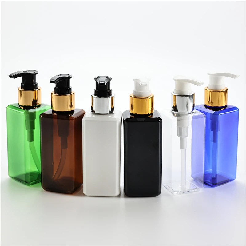 150ML X 40 Square Plastic Bottles With Anodized Aluminum Lotion Pump Cosmetic Shampoo Shower Gel Portable Lotion Pump Containers