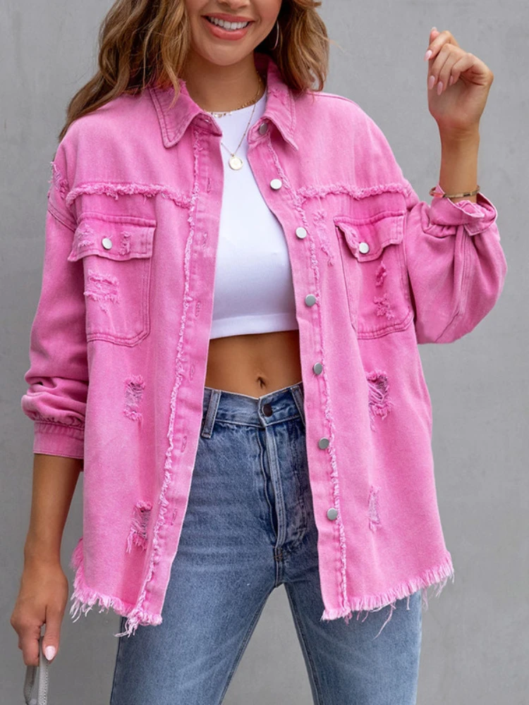 

Куртка женская однобортная из денима, пальто с отложным воротником и длинным рукавом, модная одежда для отдыха, полихроматическая верхняя одежда