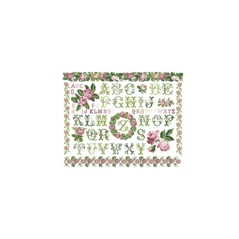

hh Top Quality lovely beautiful counted cross stitch kit rose peony wreath flower alphabet lit ABC