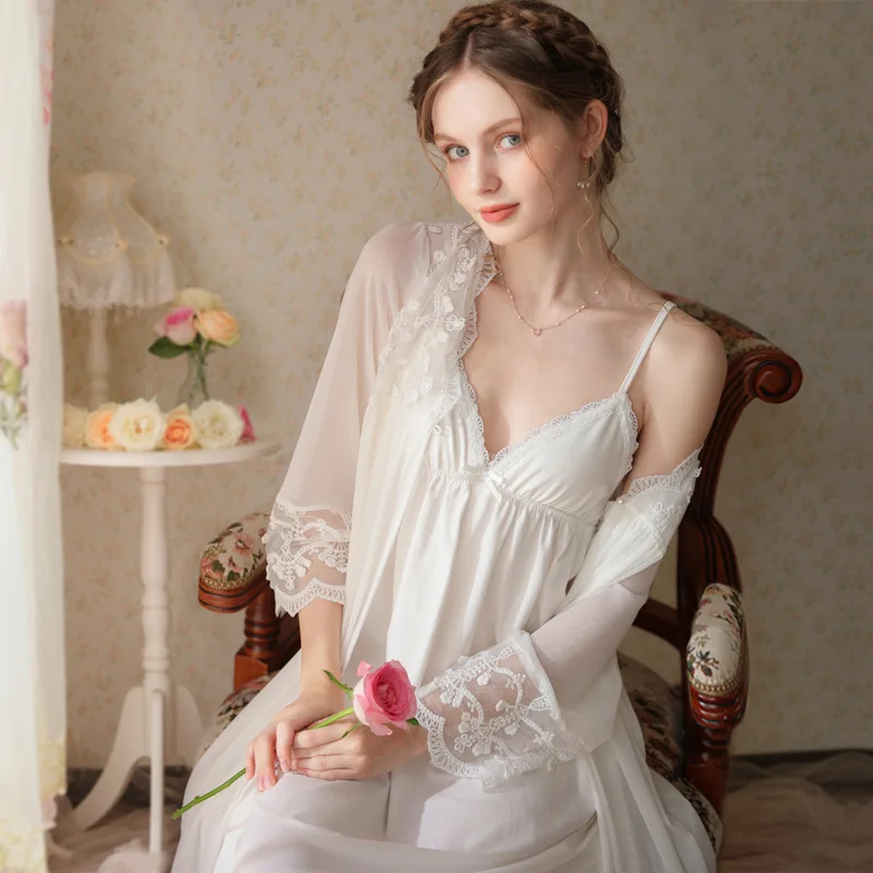

Nightgown Suit Female Autumn Modal Slip Nightdress Princess Home Wear Court Style Pajamas Two-Piece Set Spring and Winter