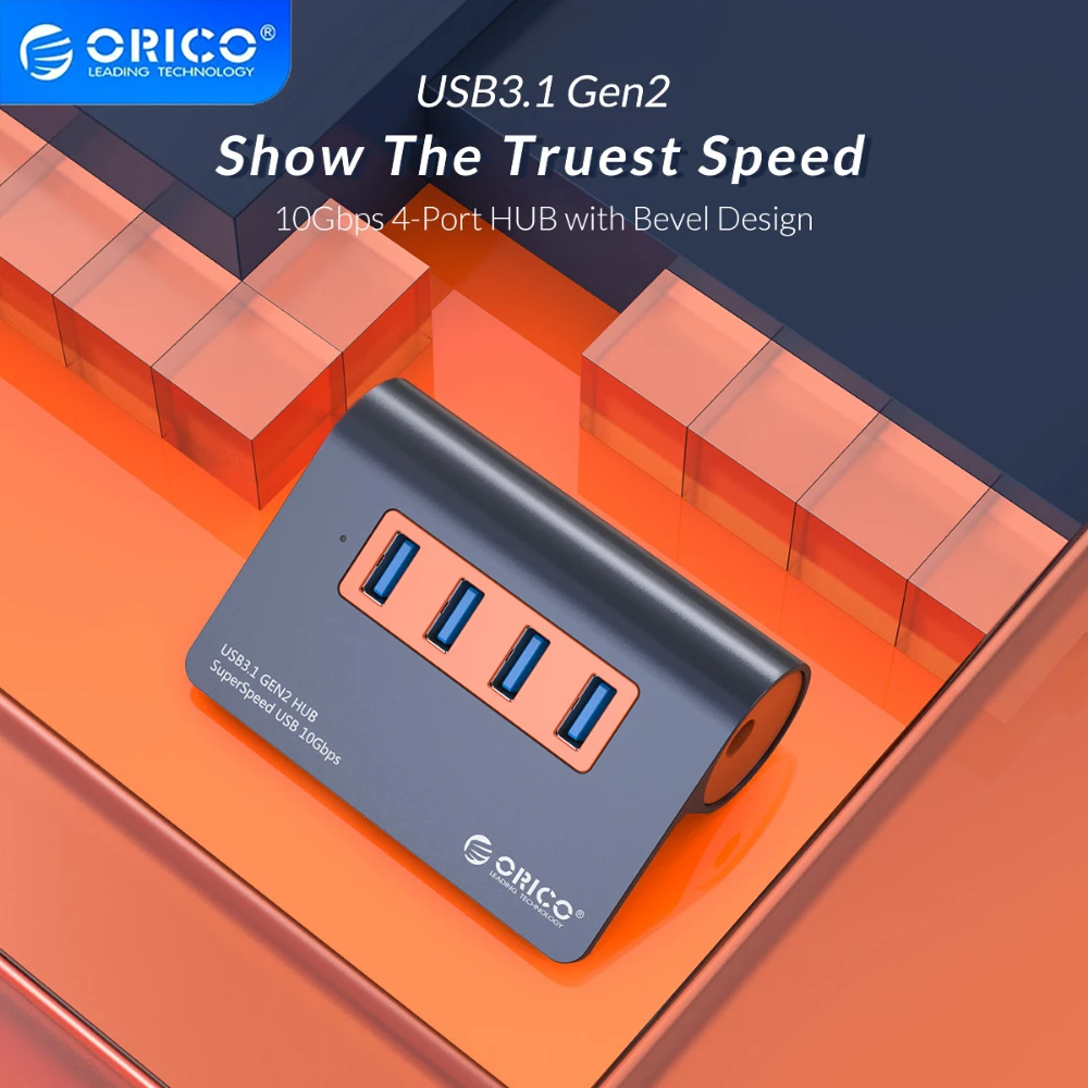 USB-Концентратор ORICO, 10 Гбит/с, Алюминиевый, с адаптером питания