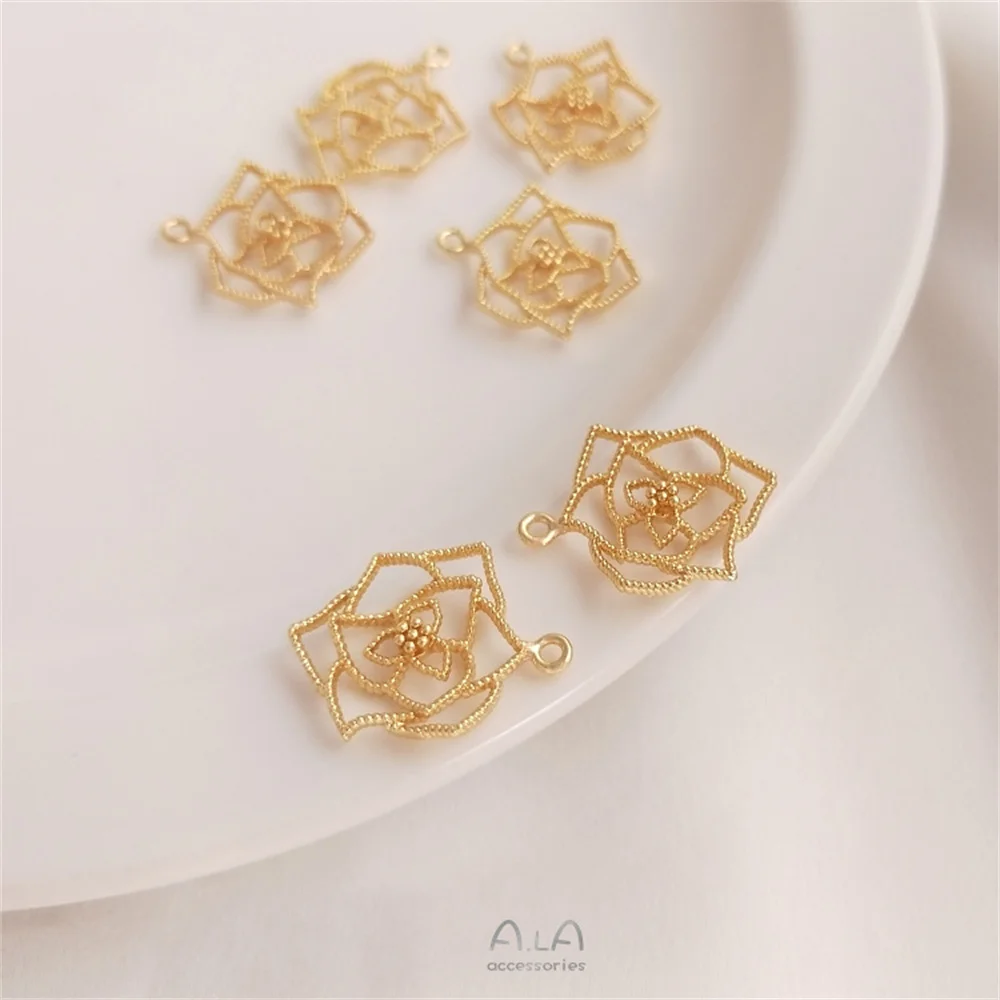 

14K Gold Filled Plated Zircon double hanging four-leaf clover pendant hand material DIY bracelet earrings connected accessories