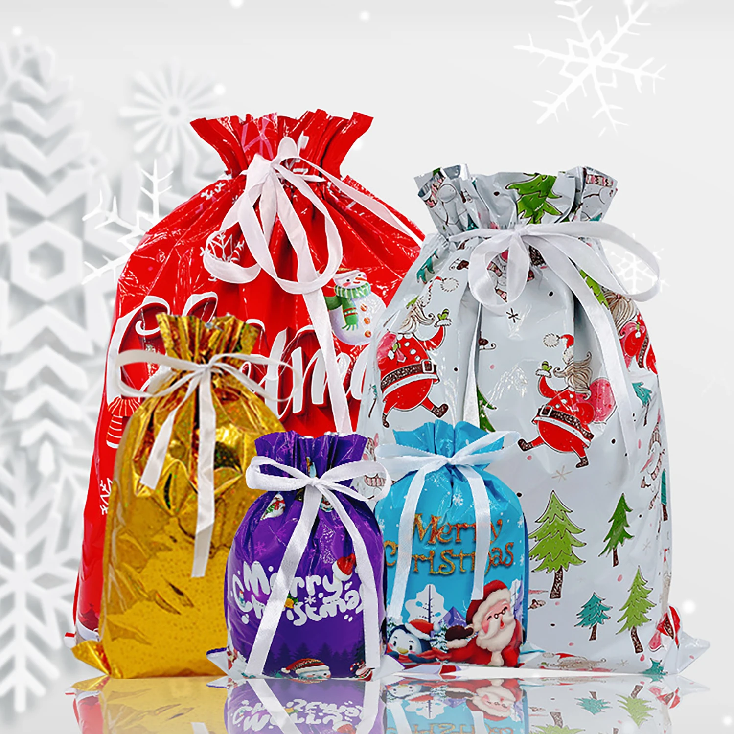

Christmas Packaging Drawstring Gift Bag Santa Candy Gift Bag Set