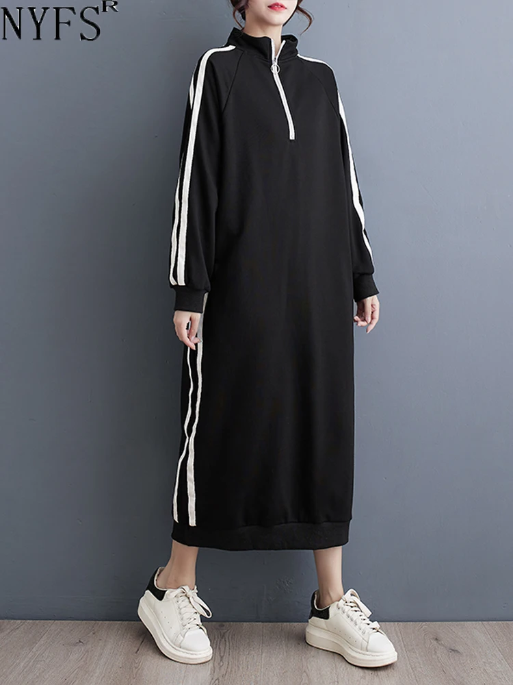 Женское длинное платье с высоким воротом NYFS свободное в Корейском стиле длинным