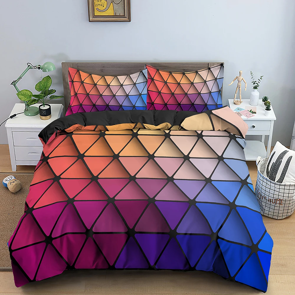 

Duvet Cover with Zipper Closure Queen King Size Quilt Cover Home Textile Geometric Printed Bedding Set Microfiber Colorful Lines