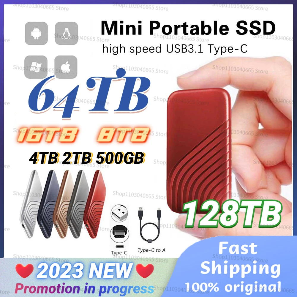 

High Speed 128TB Solid State Drive Portable External SSD USB Type C USB3.1 8/4TB Data Storage Devices Portable Mobile Hard Disks